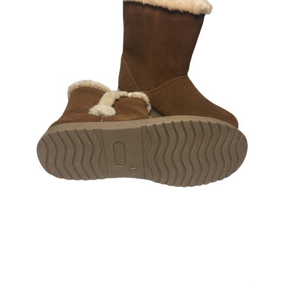 Brown Suede Booties Universal Thread Size 10 Faux Fur Lining - Picture 2 of 7